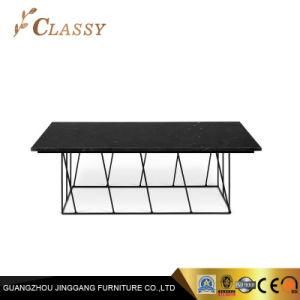 Europe Unique Living Room Marble Coffee Table in Black Metallic Stainless Steel Based