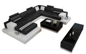 Gold Supplier European Style Modern Furniture Living Room Sofa Set Genuine Leather Corner Sofa with Lamps