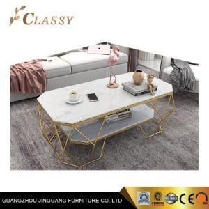 Modern Living Room Furniture Double-Decker Marble Table Stainless Steel Base