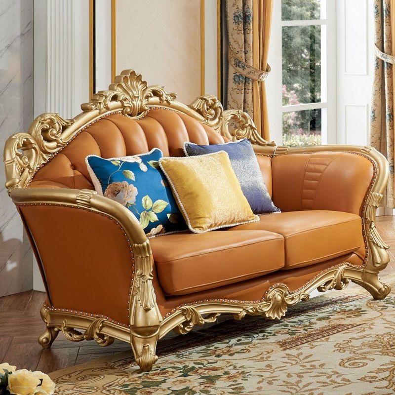 Royal Leather Sofa with Wooden Table for Living Room Furniture