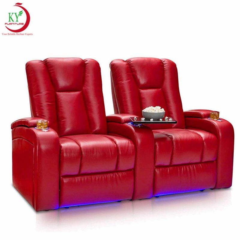 Jky Furniture Luxury Air Leather Home Theater Sofa Set with LED Light and Massage Function