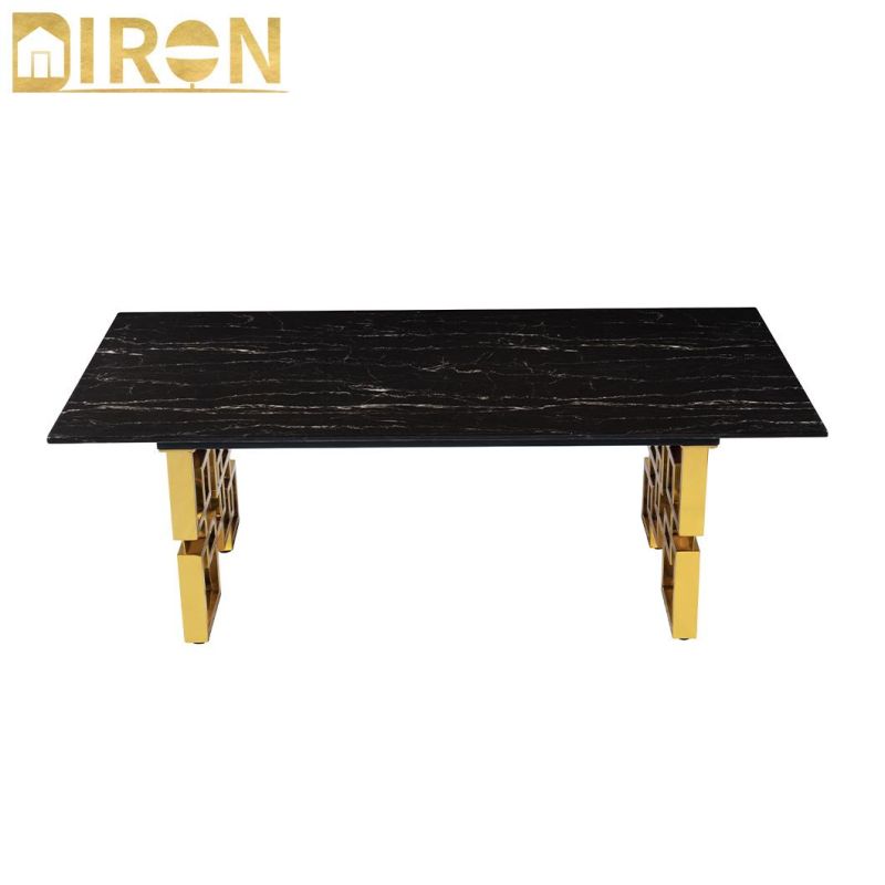 Modern Home Living Room Furniture Gold Metal Frame Marble Coffee Table