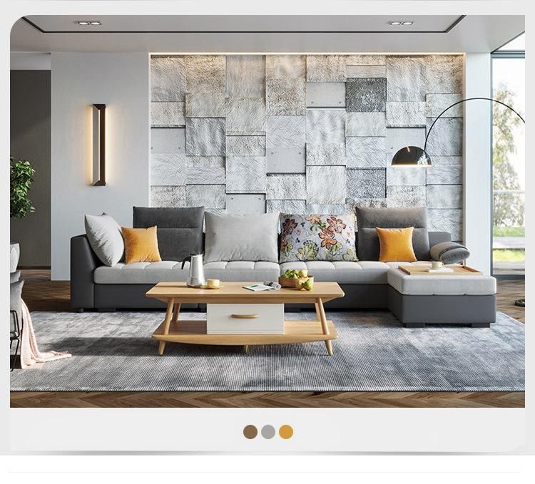 Linsy Modern Wood Living Room Furniture Sectional Fabric Sofa Set