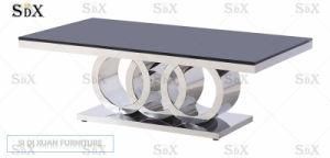 Silver Metal Coffee Table with Temered Glass on Top