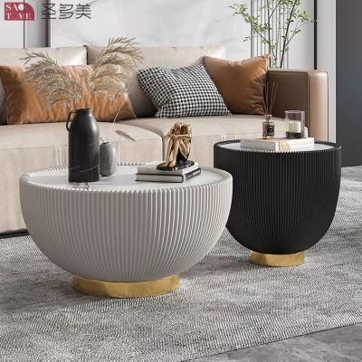 New Style Home Furniture Living Room Coffee Table Metal PU Leather Round Side Table Bedroom Table Melamine Laminated Tea Table