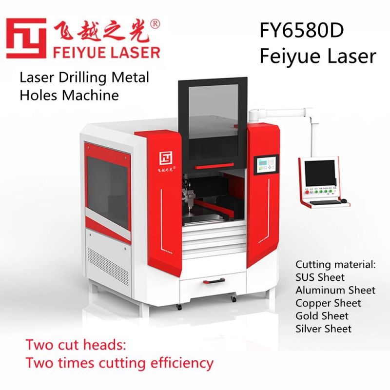 Fy6580d Laser Drilling Holes Machine Feiyue Laser Best Double Dual Cutting Heads CNC Precision Steel Copper Titanium Aluminum Fiber Laser Cutter Cutting Machine