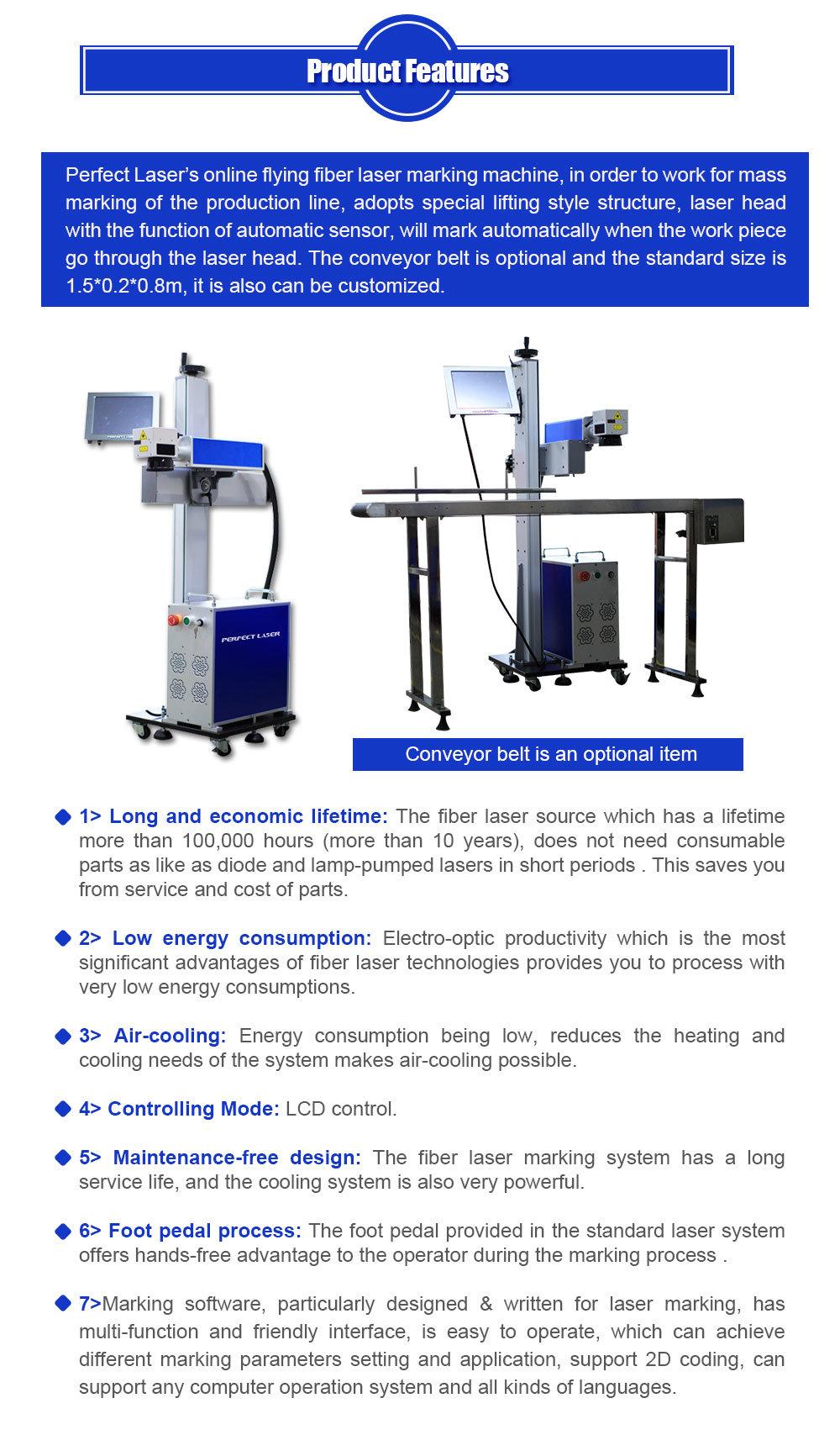 LCD Flying Metal Fiber Laser Marking Machine with Conveyor Belt