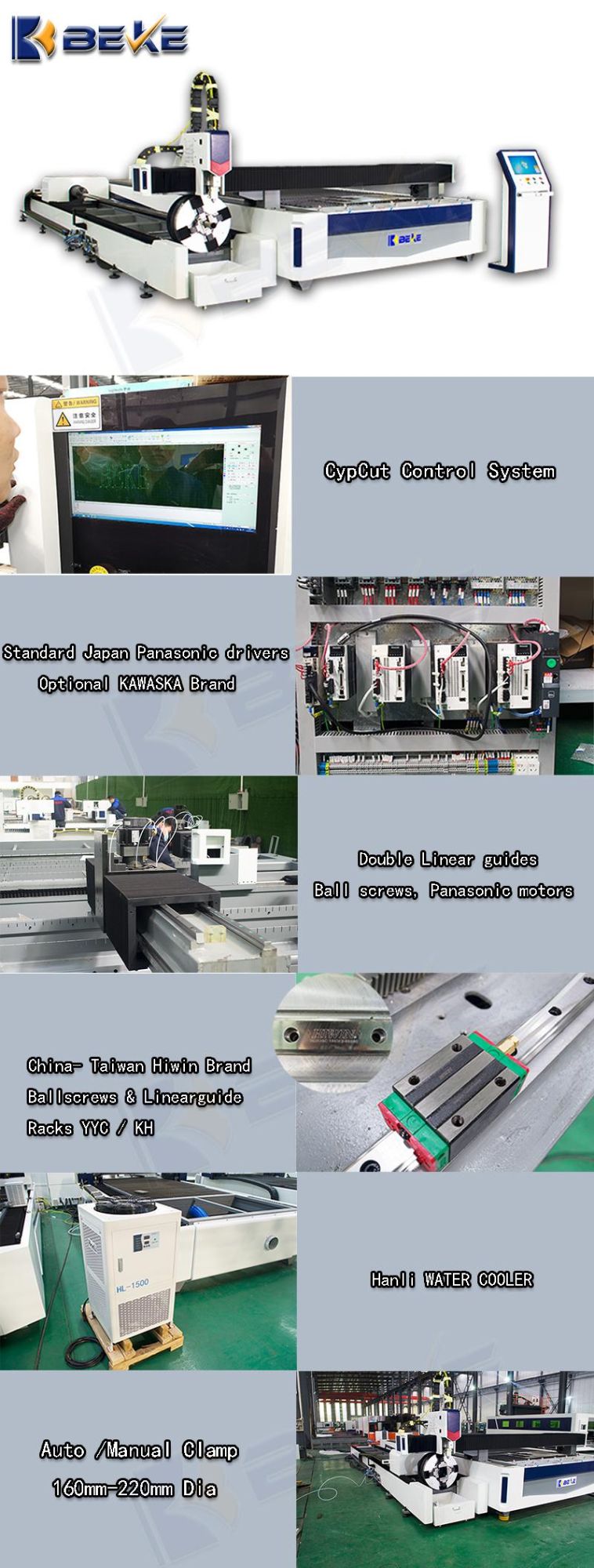 Beke CNC Fiber Laser Cutting Tube and Plate Machine for Stainless Steel, Carbon Steel, Aluminum, Copper