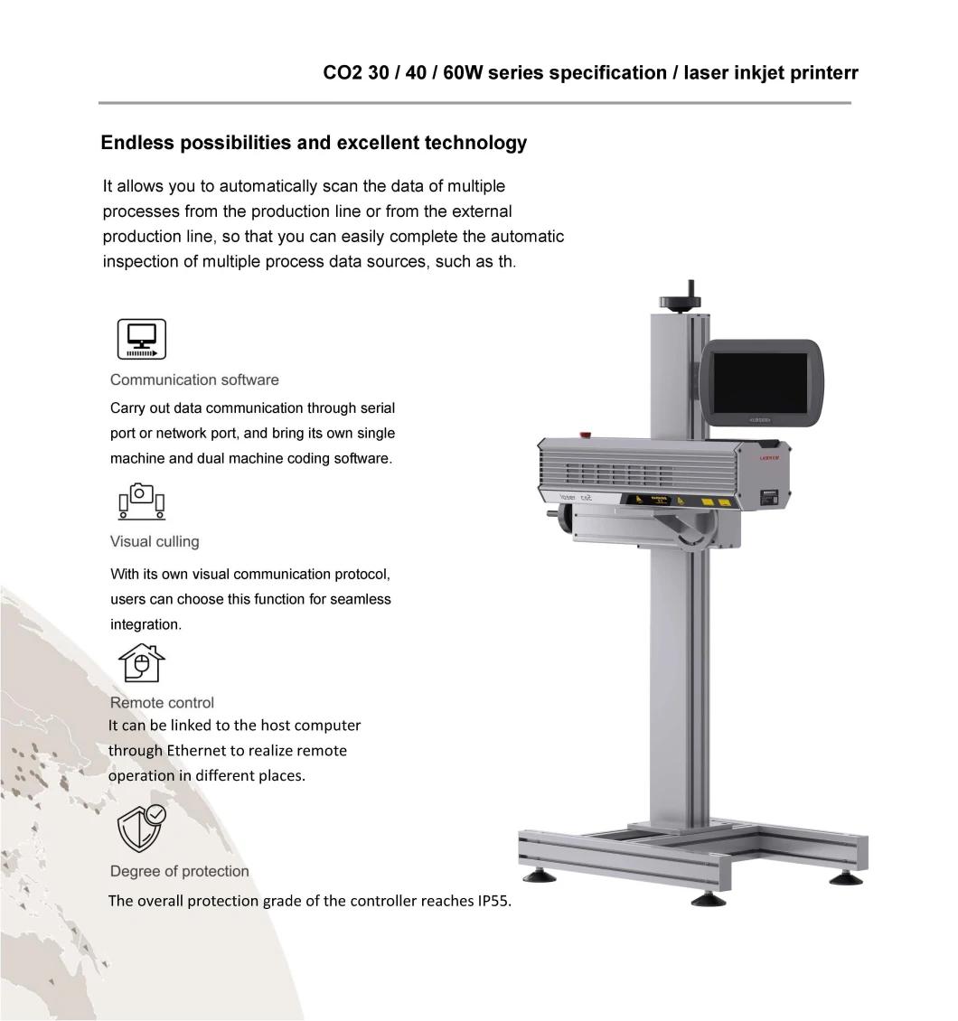 CO2 Flying Laser Printer for Plastic Metal Medicine Boards Pet Bottles