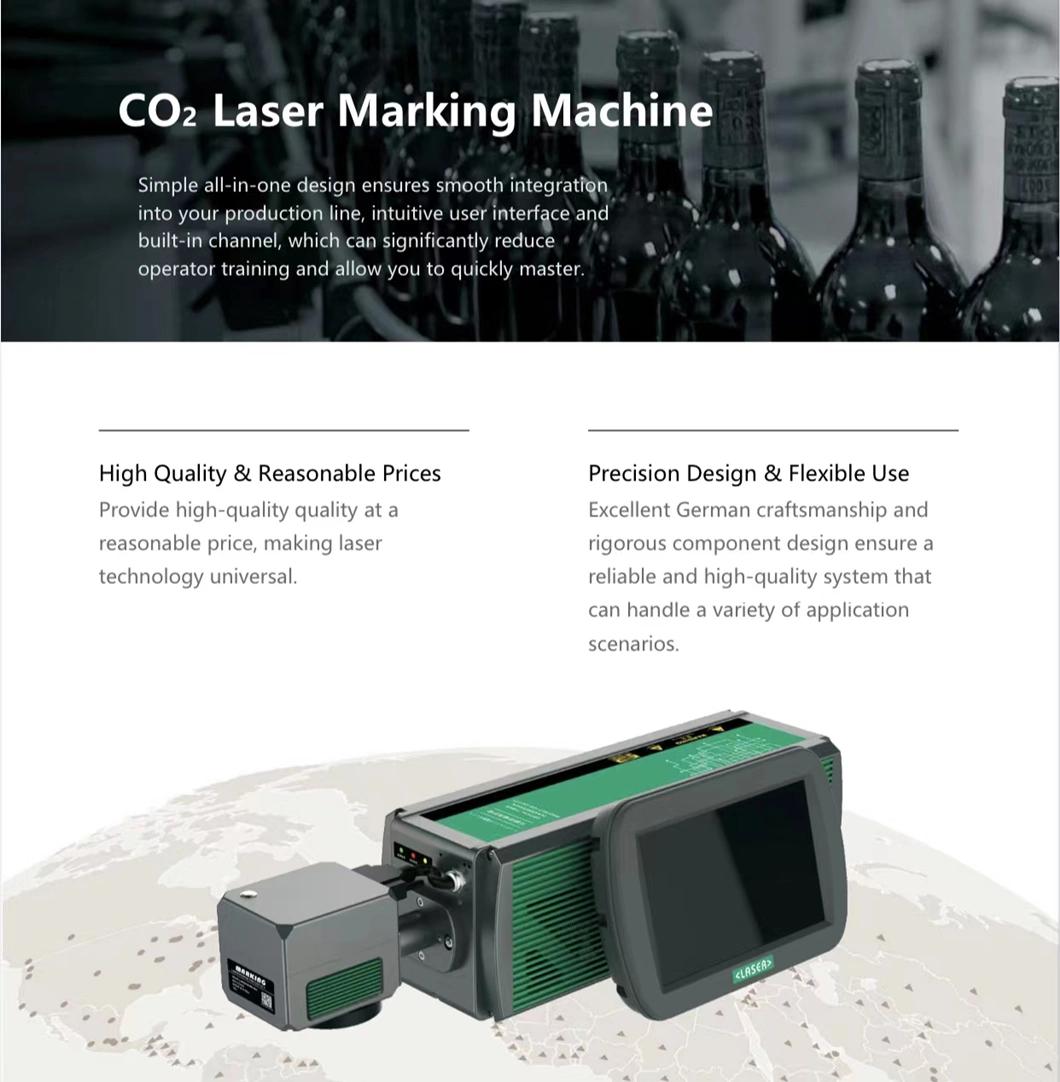 CO2 Flying Laser Marking Logo Code Lot Number Printing Machine on Glass Plastic Bottle Product Line