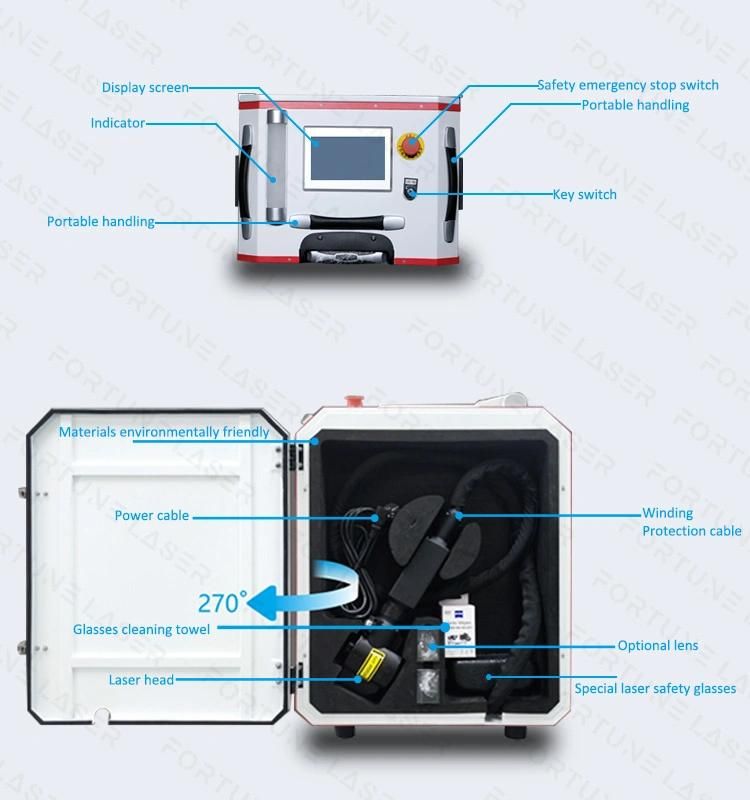 Portable Handheld Pulse Laser Rust Removal Machine for Paint Removal De-Coating Pre-Treatment Adhesive Bonding Coating Mold Cleaning De-Oiling