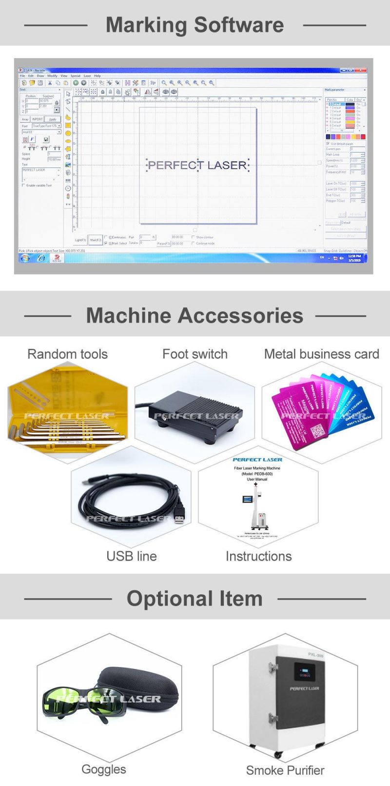 LCD Flying Metal Fiber Laser Marking Machine with Conveyor Belt