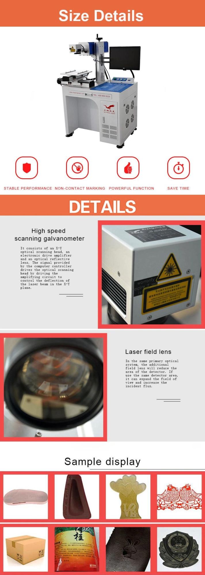20W 30W 50W 60W 100W 120W CO2 Laser Marking Engraving Machine with Slide Table
