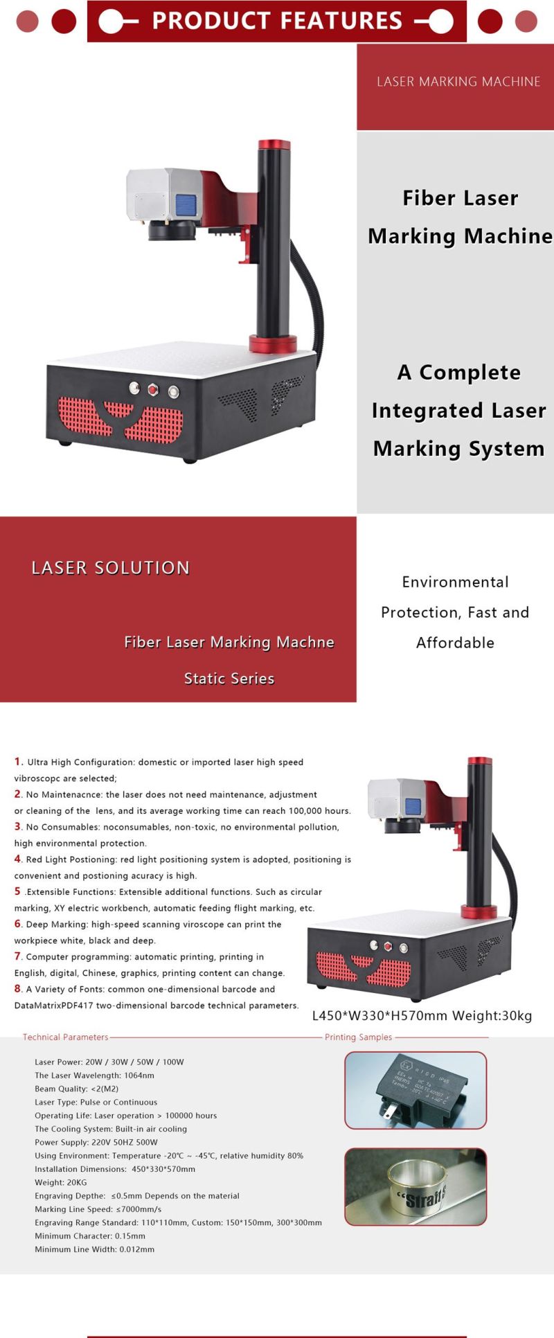 20W Desktop Fiber Laser Marking Machine Marking Logo on Metal Plates Engraving Machine