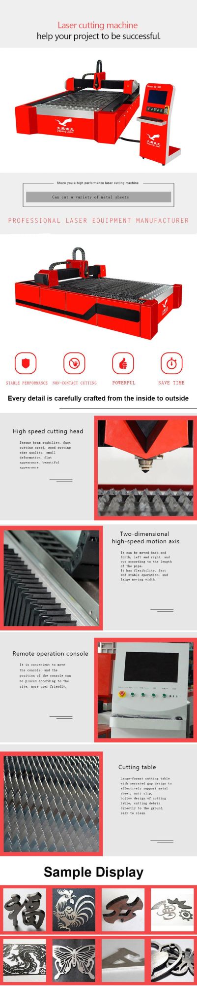 Eastern Laser Fibra 500W 1000W Cut 20mm Metal Machine CNC Router