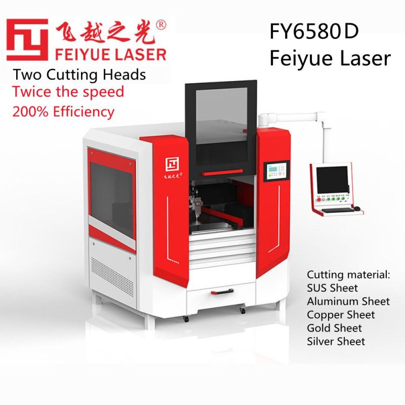 Fy6580d Double Cutting Heads Laser Gasket Cutter Jewelry Feiyue CNC Metal Laser Cutter Price Precision Titanium Fiber Laser Metal Cutting Machine for Sale