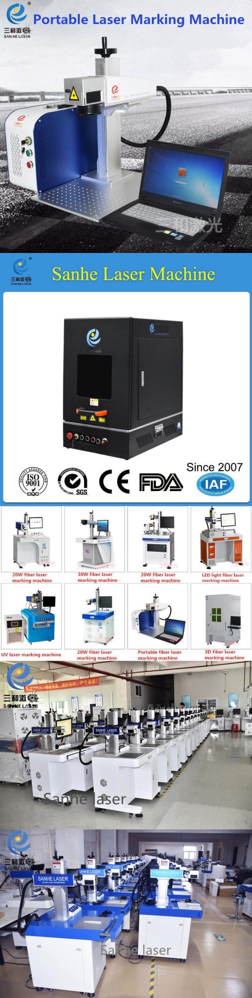 Sanhe High Precision 20W/30W Fiber Laser Marking Machine Price for Helmet ABS, Pes, PVC