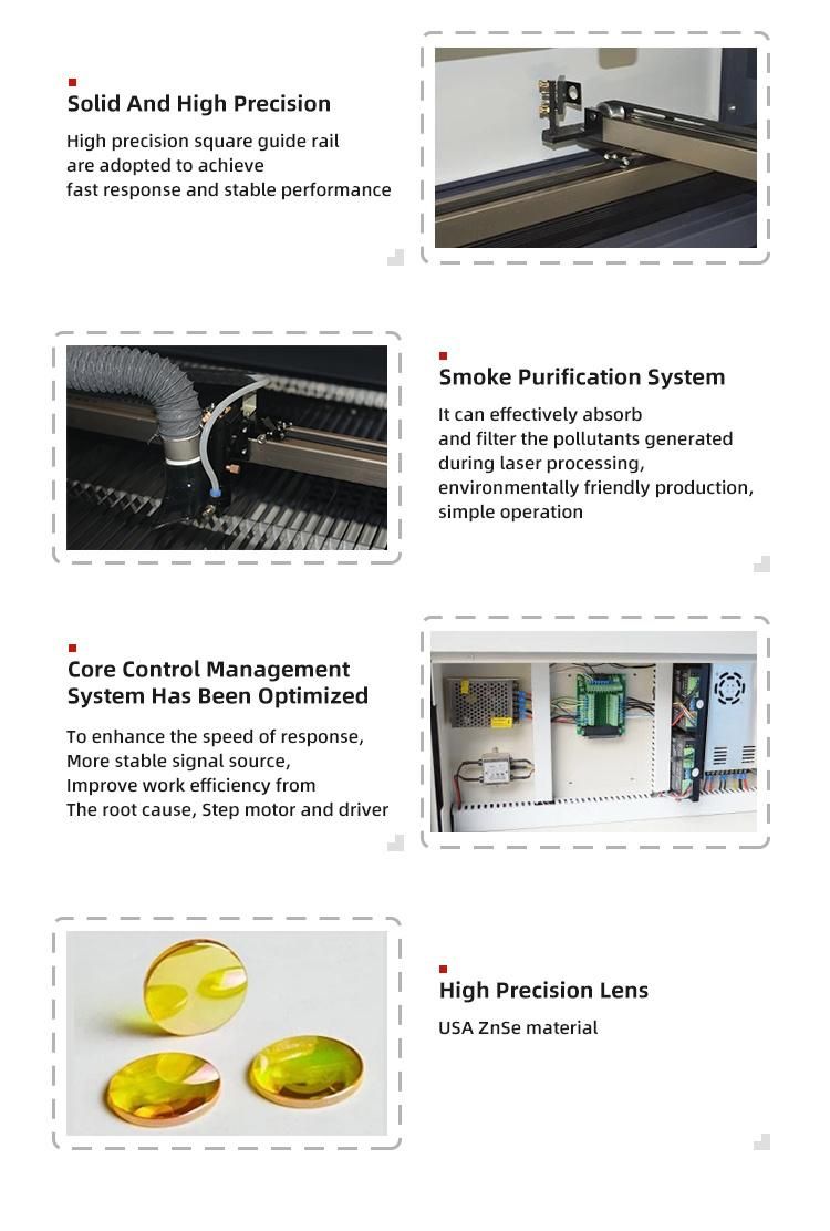 Acrylic Leather Glass Stone Wood Paper Card Laser Cutting Machine with Smoke Purification System