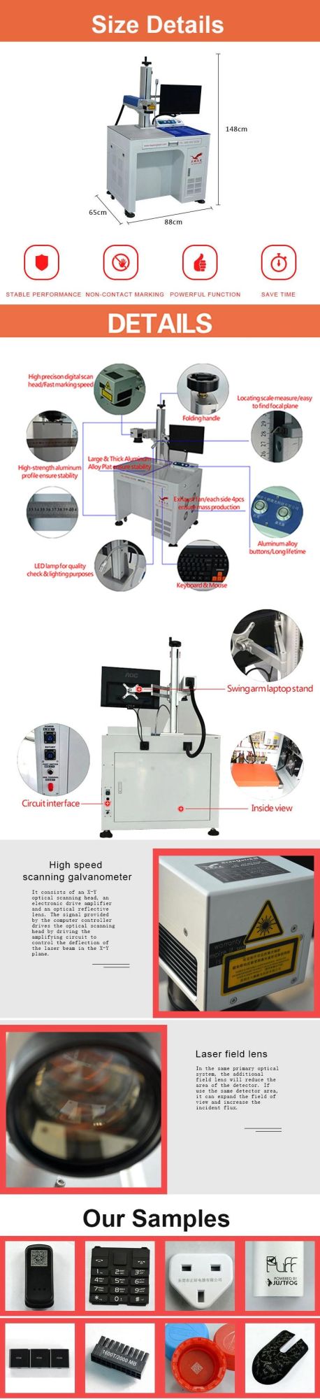 Dapeng 20W Jpt Mopa Fiber Laser Marking Machine
