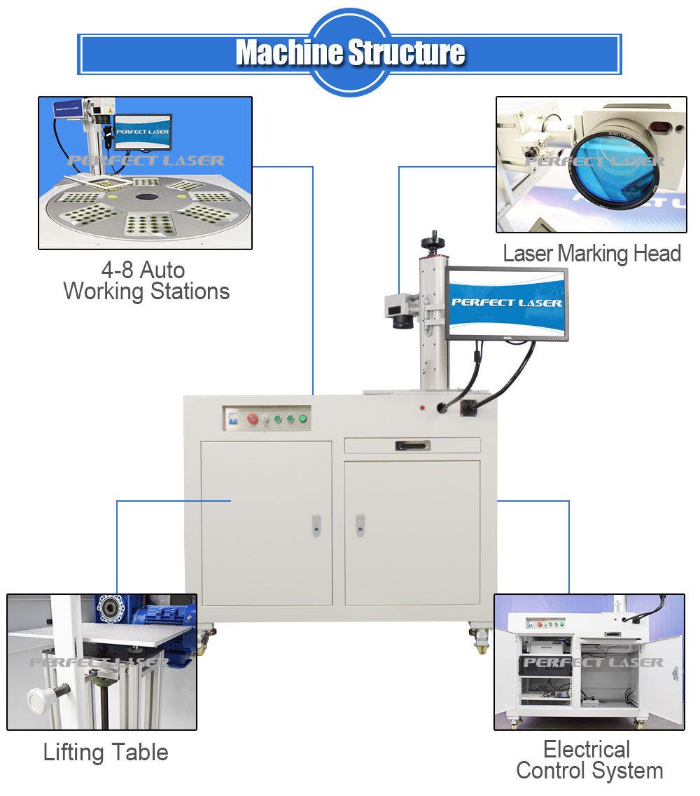 4-8 Multi-Stations Automatic Moving Worktable Fiber Laser Marking Machine 20W 30W 50W for Animal Ear Tags & Mass Production
