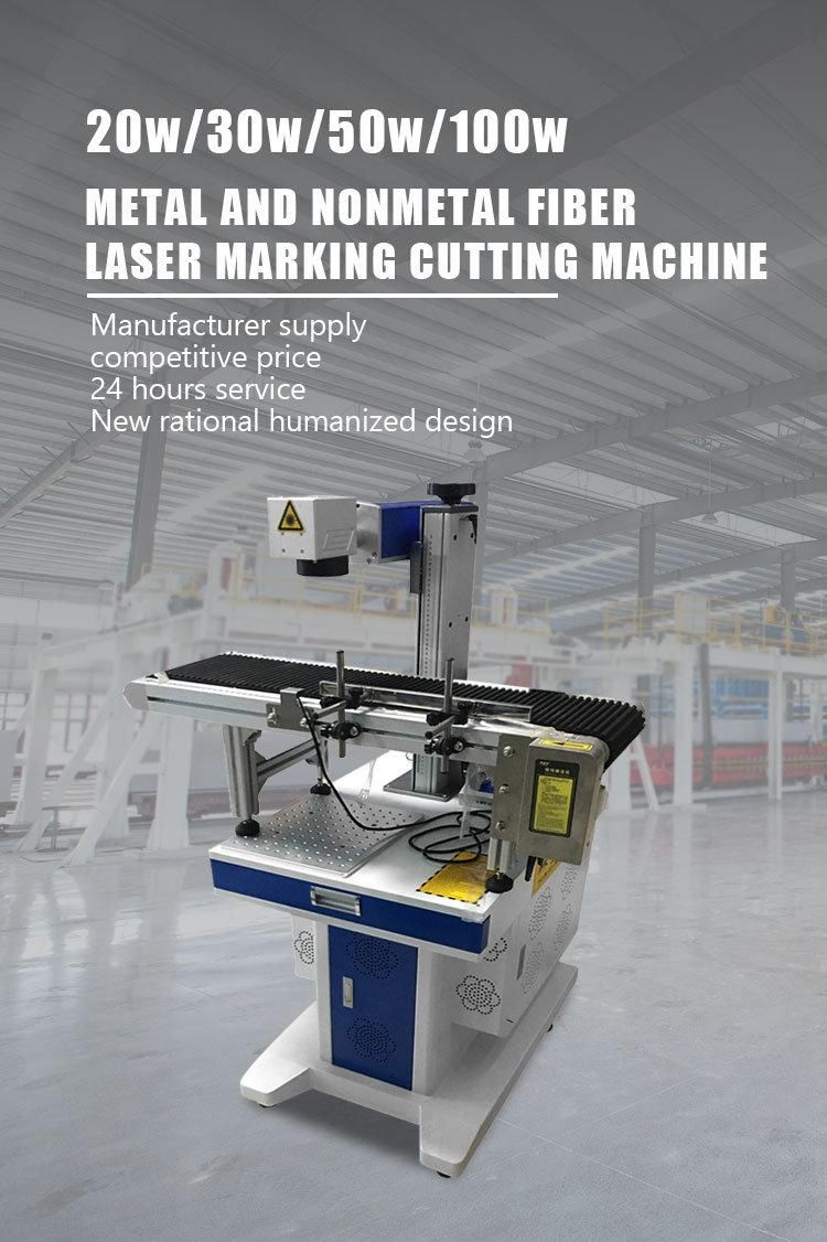 Cheap Price Depth Metal Laser Engraver 50W 30W 20W Fiber Source Laser Marking Machine with Pen Conveyor Belt
