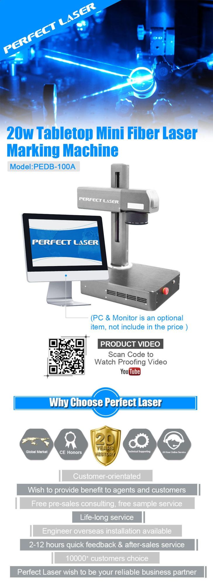 Tabletop Mini 20W Metal Fiber Laser Marking Machine