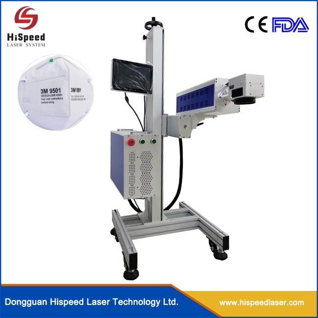 2021 Dongguan Hispeed Laser Fast Marking Speed UV Online Fly Laser Marking Machine for Face Mask
