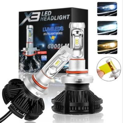 Best Sell X3 Fanless Auto LED Headlight with Blue Color H7 H11 9006 H13 9007 9004 Headllamp S1 S2 S6 Hb3 H11 Hb4 Yellow&White