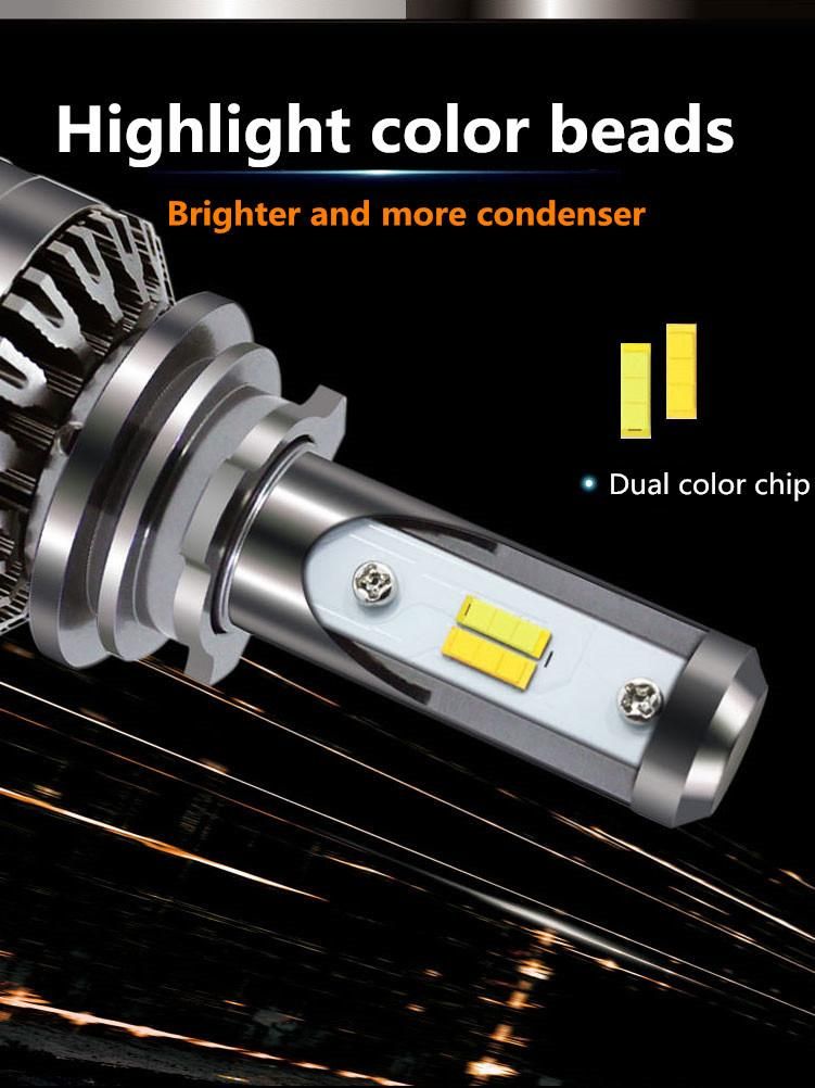 Auto Parts Car S5 LED Bulb Brightest 6000lm 9006 with White and Yellow Dual Color LED Headlight