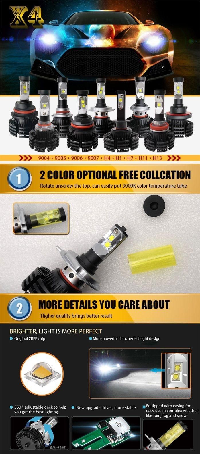 New Arrival X4 Fanless H4 H7 H11 9005 LED Conversion Kit 9006 Fanless LED Headlight