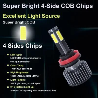 LED Car Light H11 H4 H7 Auto Light 4 Sides LED Headlamp Car Accessories