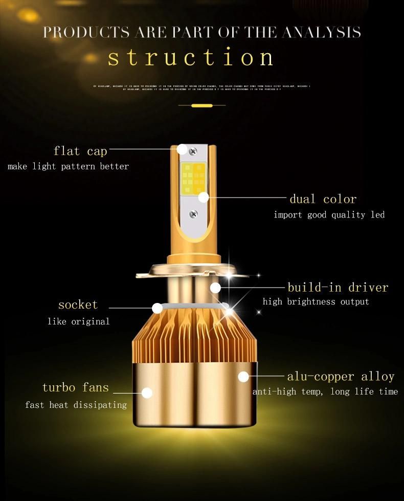 Auto Parts Dual Color Yellow White CS LED Headlight 38W 4800lm Dual Color LED Headlight Conversion Kit