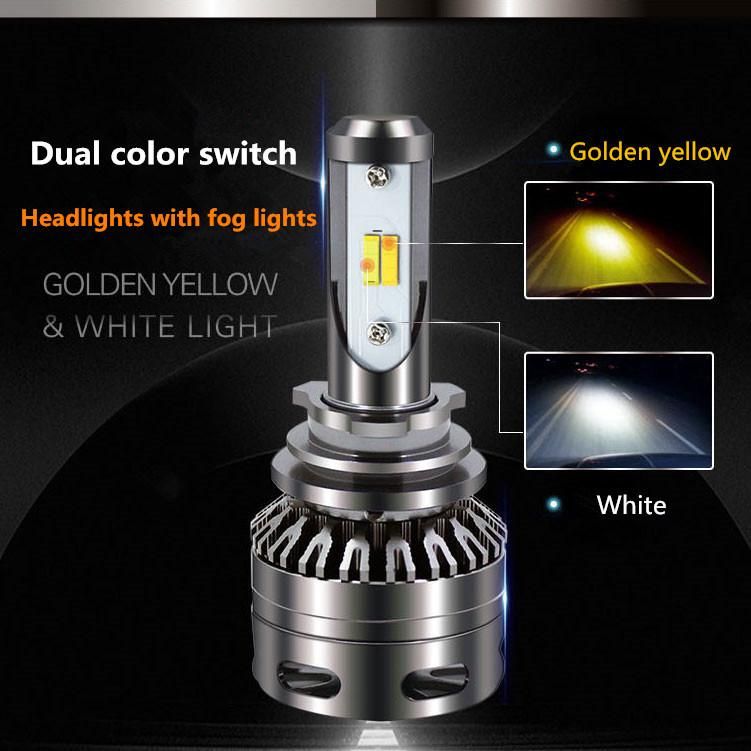 Auto Parts Car S5 LED Bulb Brightest 6000lm 9006 with White and Yellow Dual Color LED Headlight