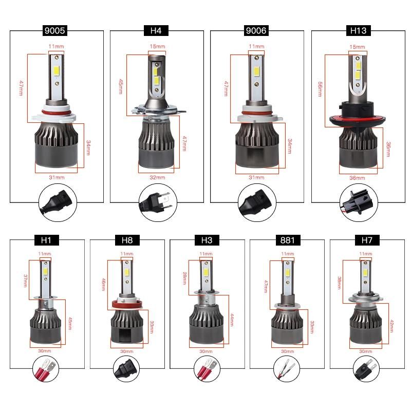 2PCS 6000K H7 LED H4 H1 H8 Hb4 H11 H3 Hb3 LED Canbus 9005 9006 H13 H9 9004 9007 Car Headlight Bulbs 72W 8000lm 12V LED Light