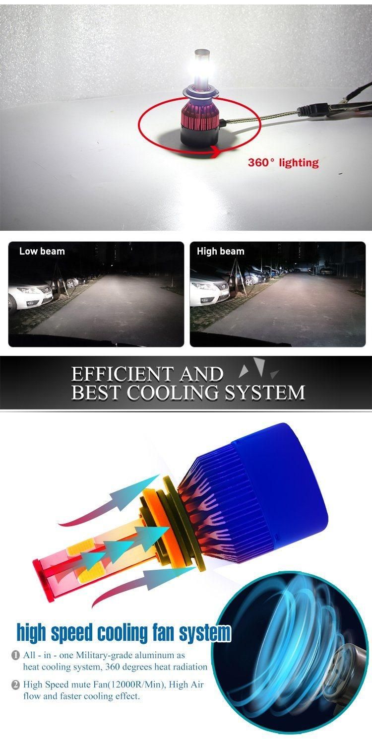 Wholesale C6 4 Sides H7 Car LED Headlight, C6 360 Degree Light COB LED Headlight Bulb