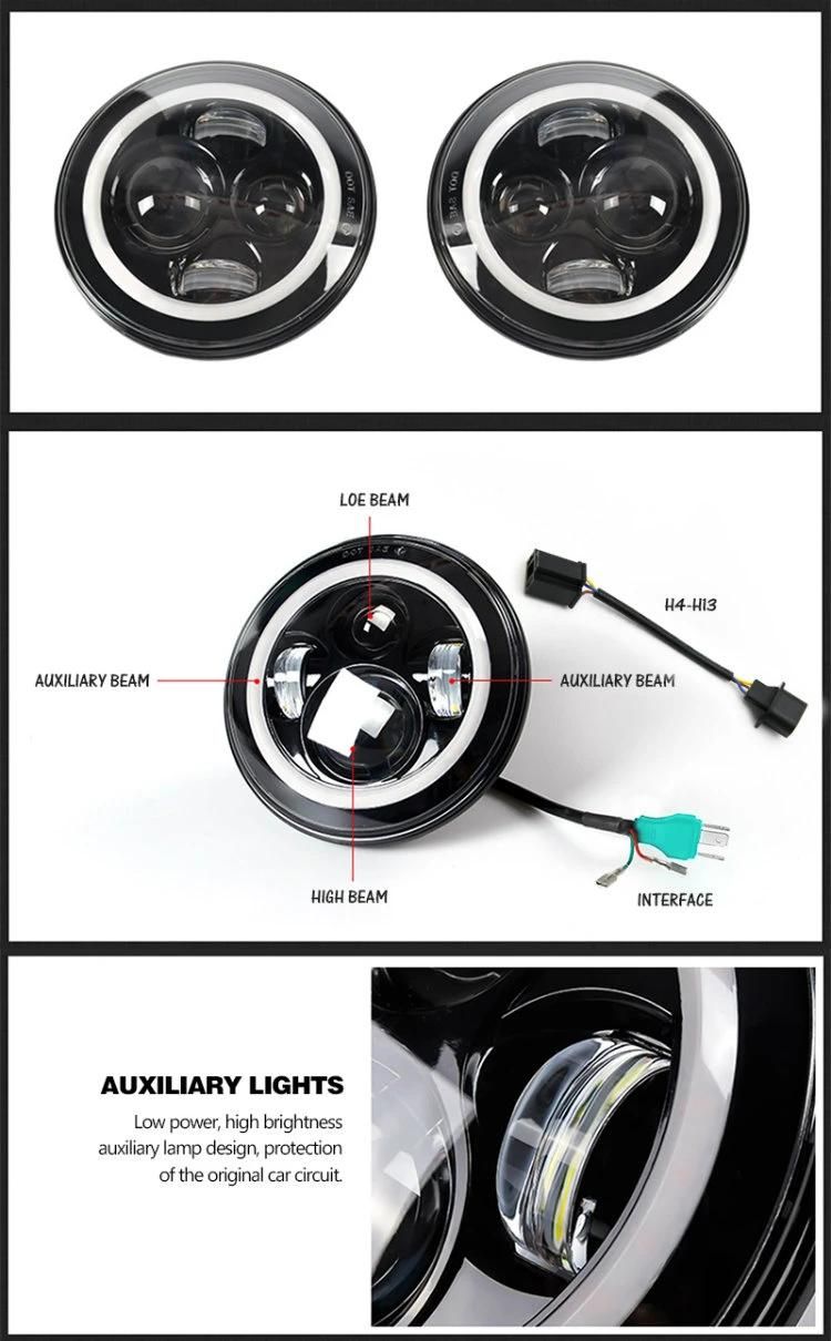 High Low Beam Angel Eye Halo Ring 7" 50W Driving Light DRL Jeep Wrangler LED Front Headlights for Tj Jk Hummer