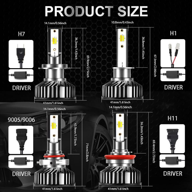 3000K H11 Fog Light H4 LED H7 Headlight Bulbs 80W 12000lm Car LED Light Bulb 9005 9006 H27