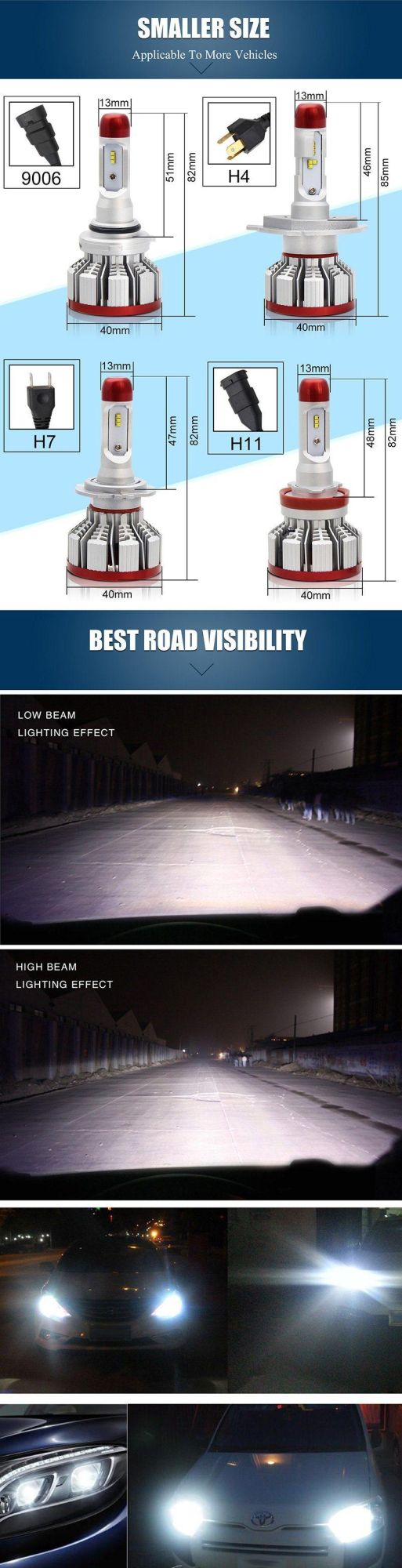 DOT Approved 8s H4 LED High Low Beam Csp 8000lm H3 LED Car Headlight Kit