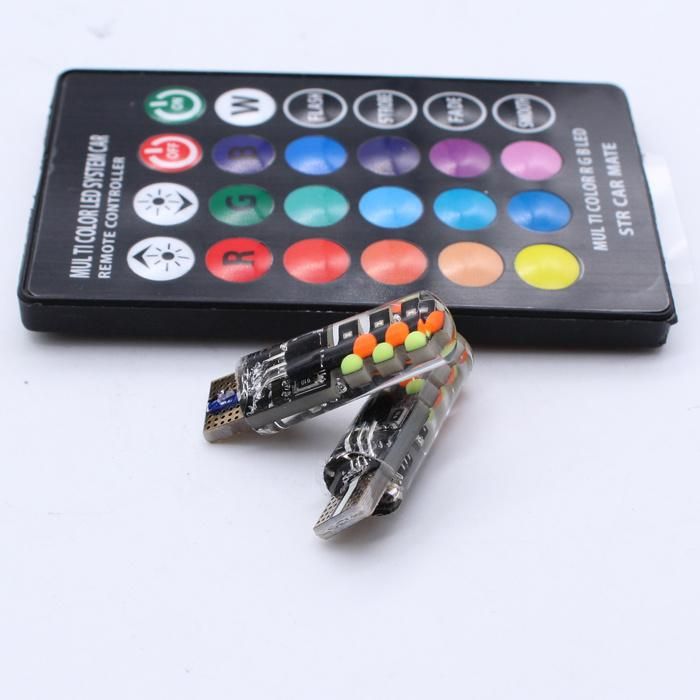 T10 6SMD 5050 RGB 12V 6 LED Car Wedge Side Reading Light Signal Lights Bulb with Remote Control Car Styling