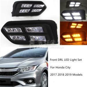 2PCS for Honda City 2017 2018 2019 LED Daytime Running Lights DRL Fog Lamp Cover Wtih Yellow Turn Signal Light