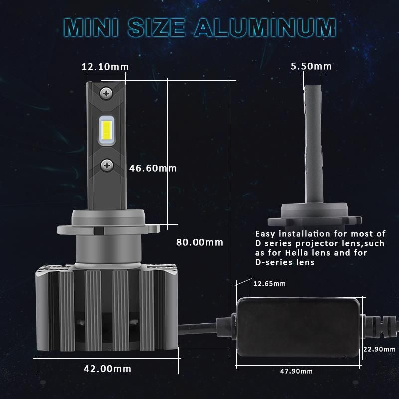 Plug and Play Fan Heatsink Waterproof High Power 50W D Series D1s Csp Eutectic LED Headlight with Decoder