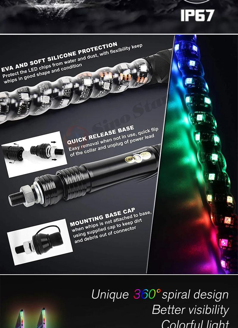 Swl2-6FT 2PCS 2020 Hot Sale 1.8m RGB Flexible Antenna LED Safety Whips Light for ATV