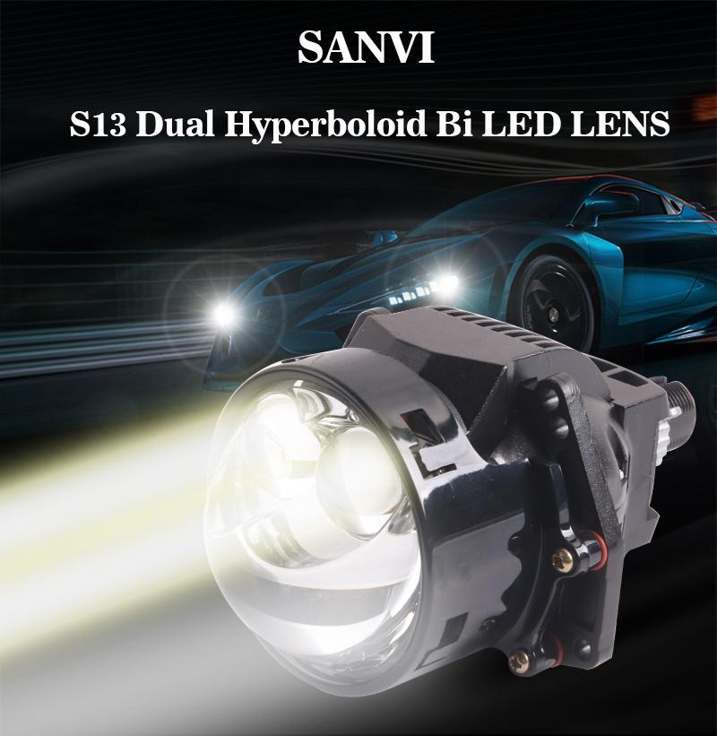 Aftermarket Automotive LED Lighting Bulbs 3 Inch Sanvi Brand S13 Bi LED Projector Lens Headlight Conversion Kits for Car Motorcycle Light 3 Lens 68W 5500K Lamps