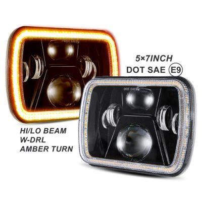 E9 DOT SAE Approved Rectangle Square H6054 5054 6X7 Inch Hi/Lo White DRL Amber Turn Signal Sealed Beam 5X7 LED Headlights