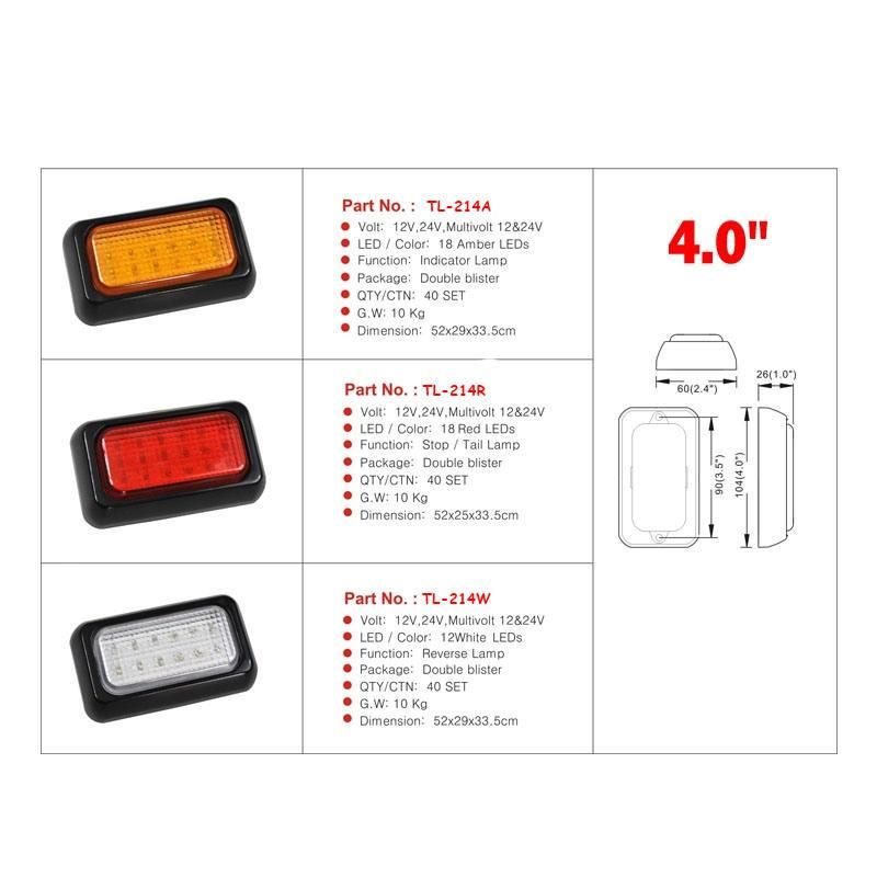 Factory High Quality 18PCS LEDs12-24V Rectangle Vehicle Stop Turn Rear Tail Lights for Truck Trailer Marine