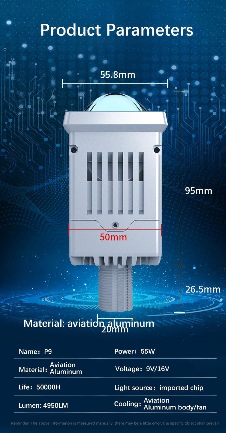 The Latest High Quality High Power 110wled P9 H4 H7 9005 Dual Lamp Projector 5000lm Universal Modified Car, Motorcycle LED