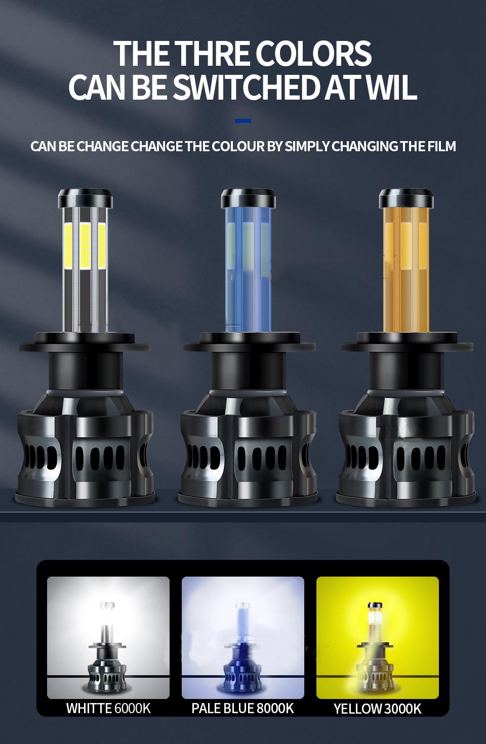 High Power 8 Sides LED Car Headlights 150W 16000lm 9-32V 6000/6500K H4 H1 H7 9006 Csp Chip LED Bulb Auto Fog Light Car Headlight Canbus