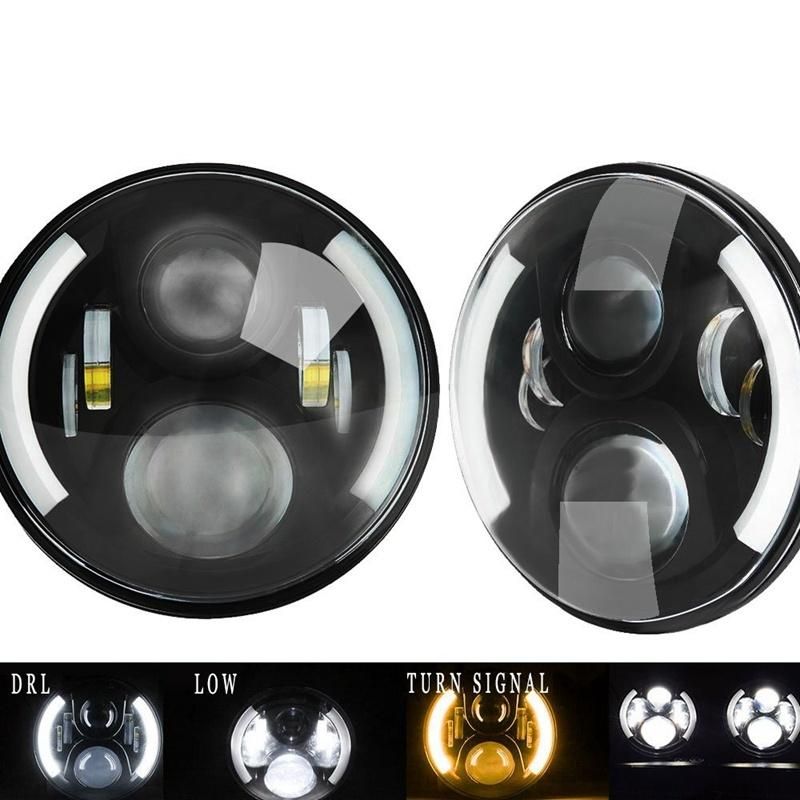 7 Inch 60W Round LED Headlight with Halo DRL Turn Signal for Jeep Wrangler Harley Davison Motorcycle