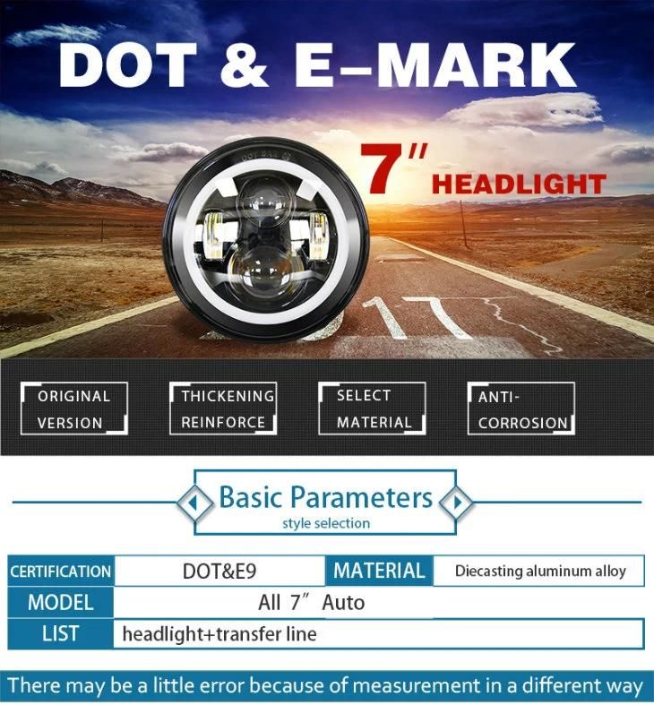 High Low Beam Angel Eye Halo Ring 7" 50W Driving Light DRL Jeep Wrangler LED Front Headlights for Tj Jk Hummer