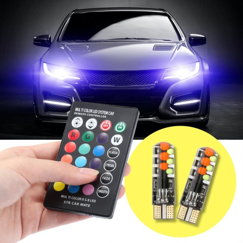 New Product T10 W5w Car LED Signal Bulb Remote Control RGB Auto Interior Dome Reading Light Atmosphere Wedge Side Flash Strobe Lamp 6SMD